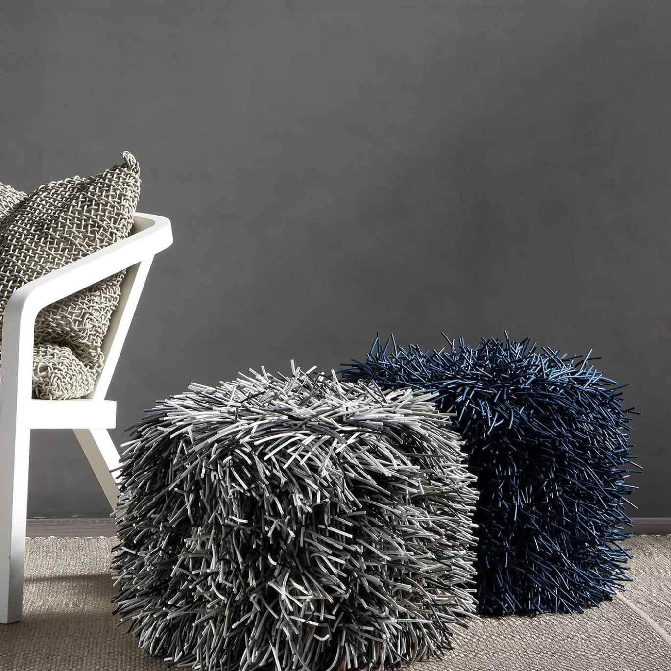 Pouf rotondo Porcupine grigio