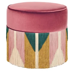 Pouf rotondo rosa in stile Art Déco