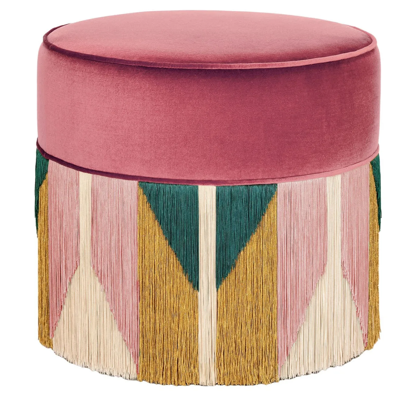 Pouf rotondo rosa in stile Art Déco