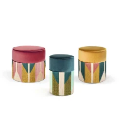 Pouf rotondo rosa in stile Art Déco