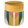 Pouf rotondo senape in stile Art Déco