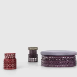 Pouf rotondo Trame piccolo viola con cuscino grigio