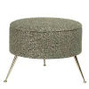 Pouf rotondo verde Rodolfo con gambe in ottone