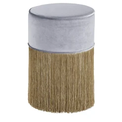 Pouf scintillante lilla con frangia oro