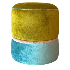 Pouf tondo in velluto verde e azzurro