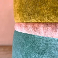 Pouf tondo in velluto verde e azzurro