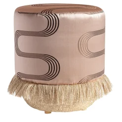 Pouf Vague Rosa con tessuto d'archivio Rubelli e base in cesta