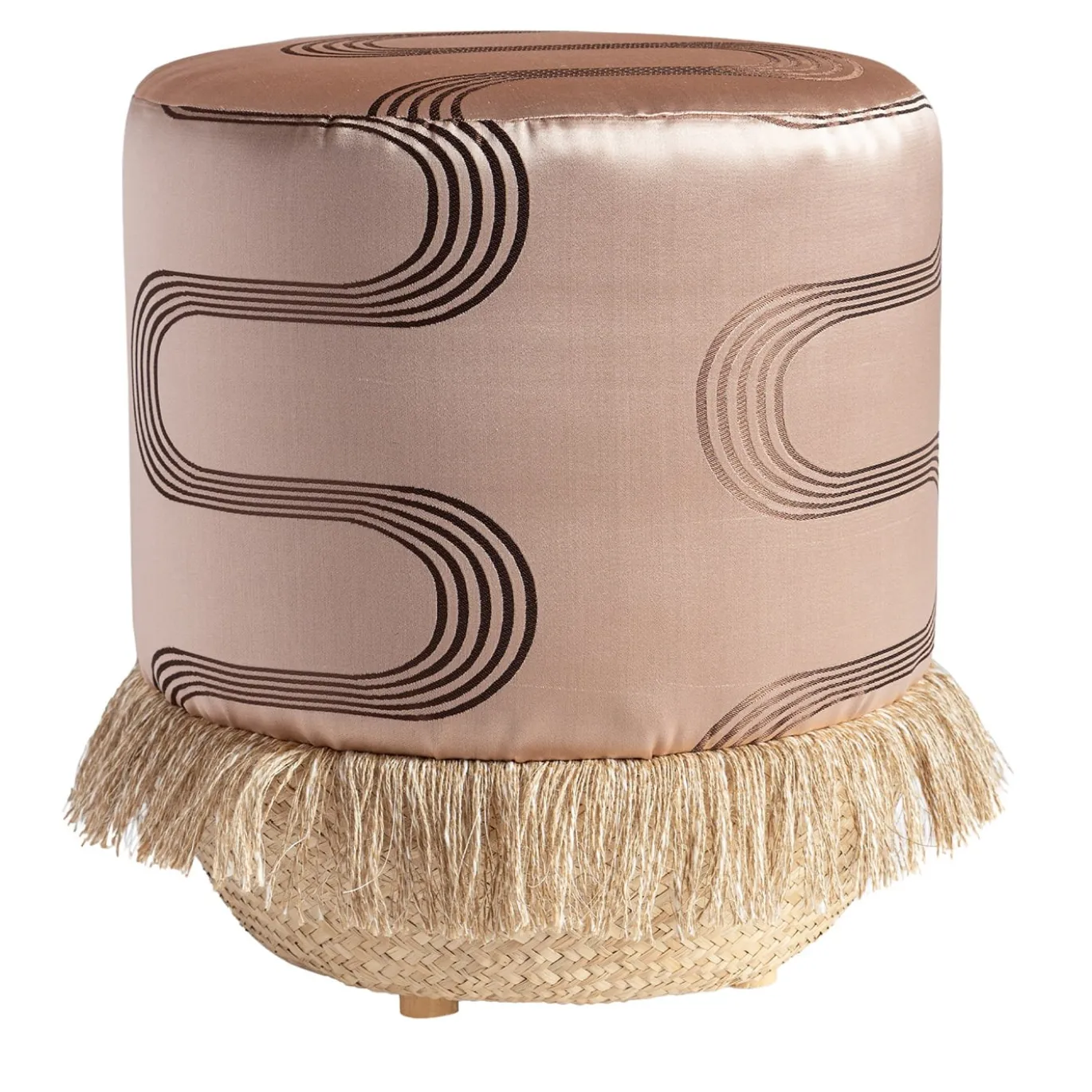 Pouf Vague Rosa con tessuto d'archivio Rubelli e base in cesta