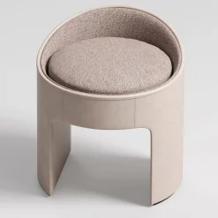 Pouf Vanity in pelle e tessuto color crema
