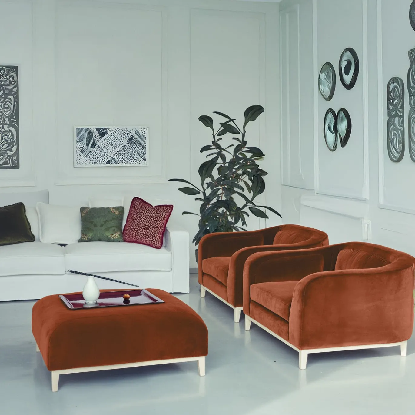 Pouf Zeno Eco In Velluto Arancione E Marrone Di Brian Sironi