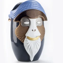 Primates Brazza Vaso in ceramica grigio piombo con dettagli in metallo Di Elena Salmistraro