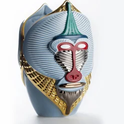Primati Mandrillus Vaso in ceramica azzurra lucida con dettagli in metallo di Elena Salmistraro