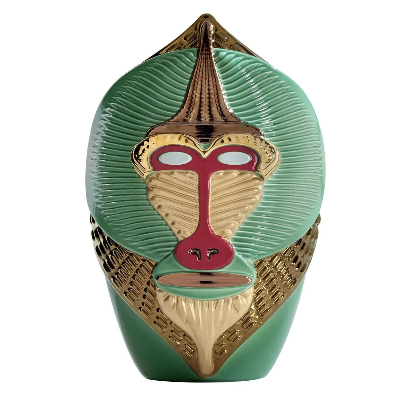 Primati Mandrillus Vaso in ceramica verde con dettagli in metallo di Elena Salmistraro