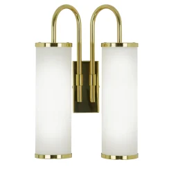Regina Lampada da Parete Ottone Finitura Oro con 2 Paralumi in Tessuto Bianco