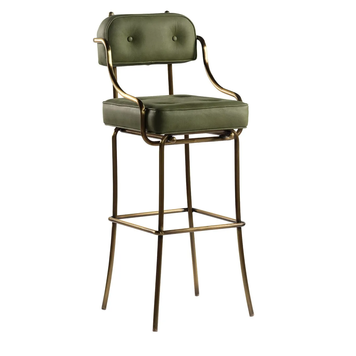 Retro Green Leather Bar Stool Steel Legs