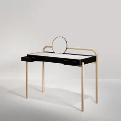 Roll Carrara marble and walnut wood desk