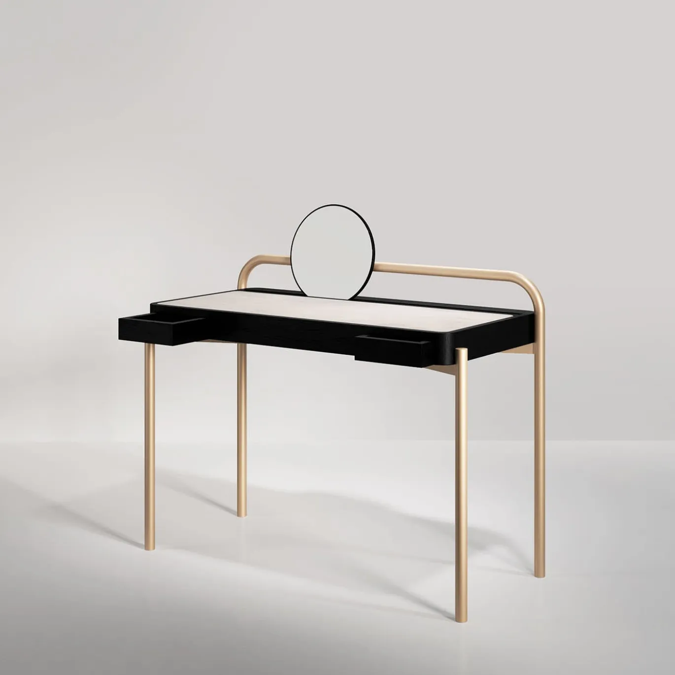 Roll Carrara marble and walnut wood desk
