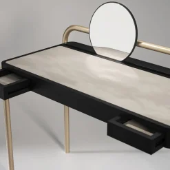 Roll Carrara marble and walnut wood desk