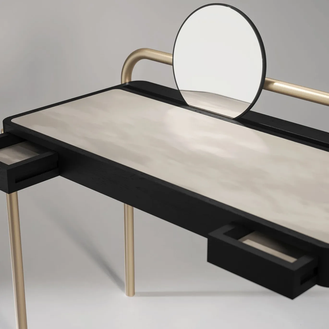Roll Carrara marble and walnut wood desk