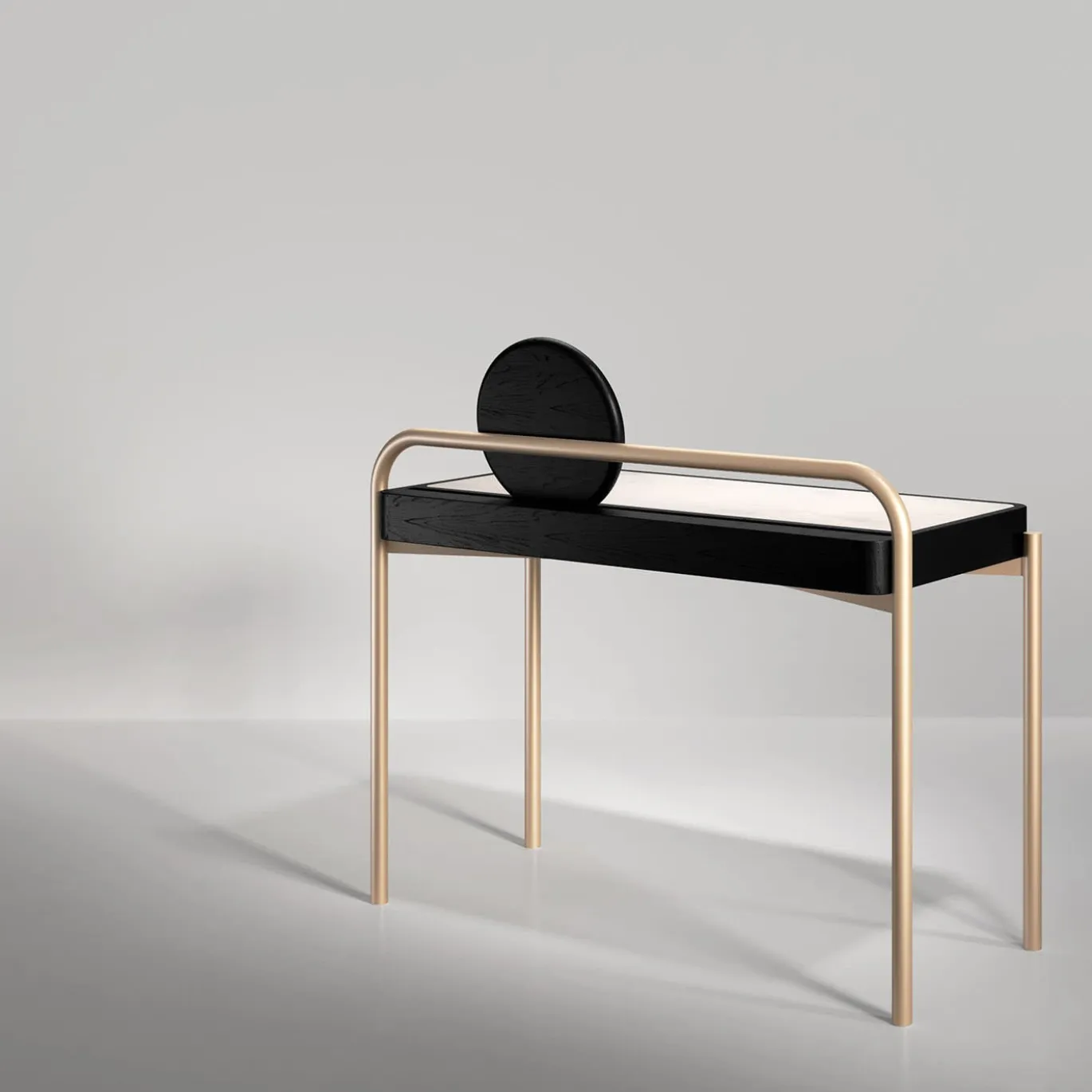 Roll Carrara marble and walnut wood desk