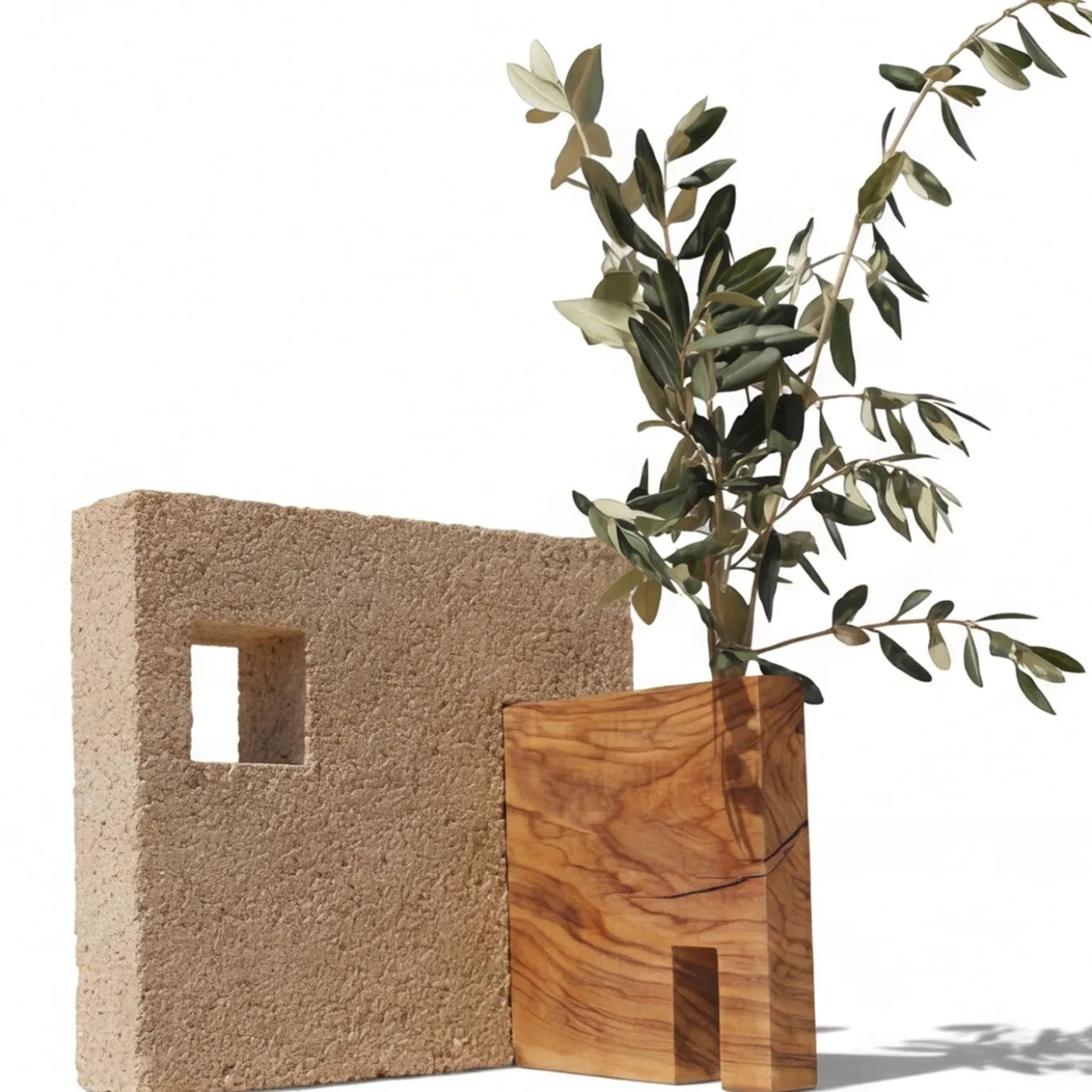 Ruderi 01 Scultura in legno d'ulivo e pietra