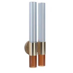 Sbàrlusc Applique Doppia in Vetro Ambra e Ottone Champagne di Isacco Brioschi