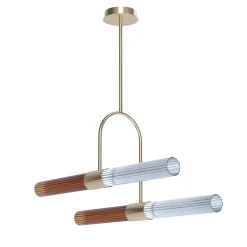 Sb�rlusc c Lampadario asimmetrico in vetro ambra e ottone champagne di Isacco Brioschi