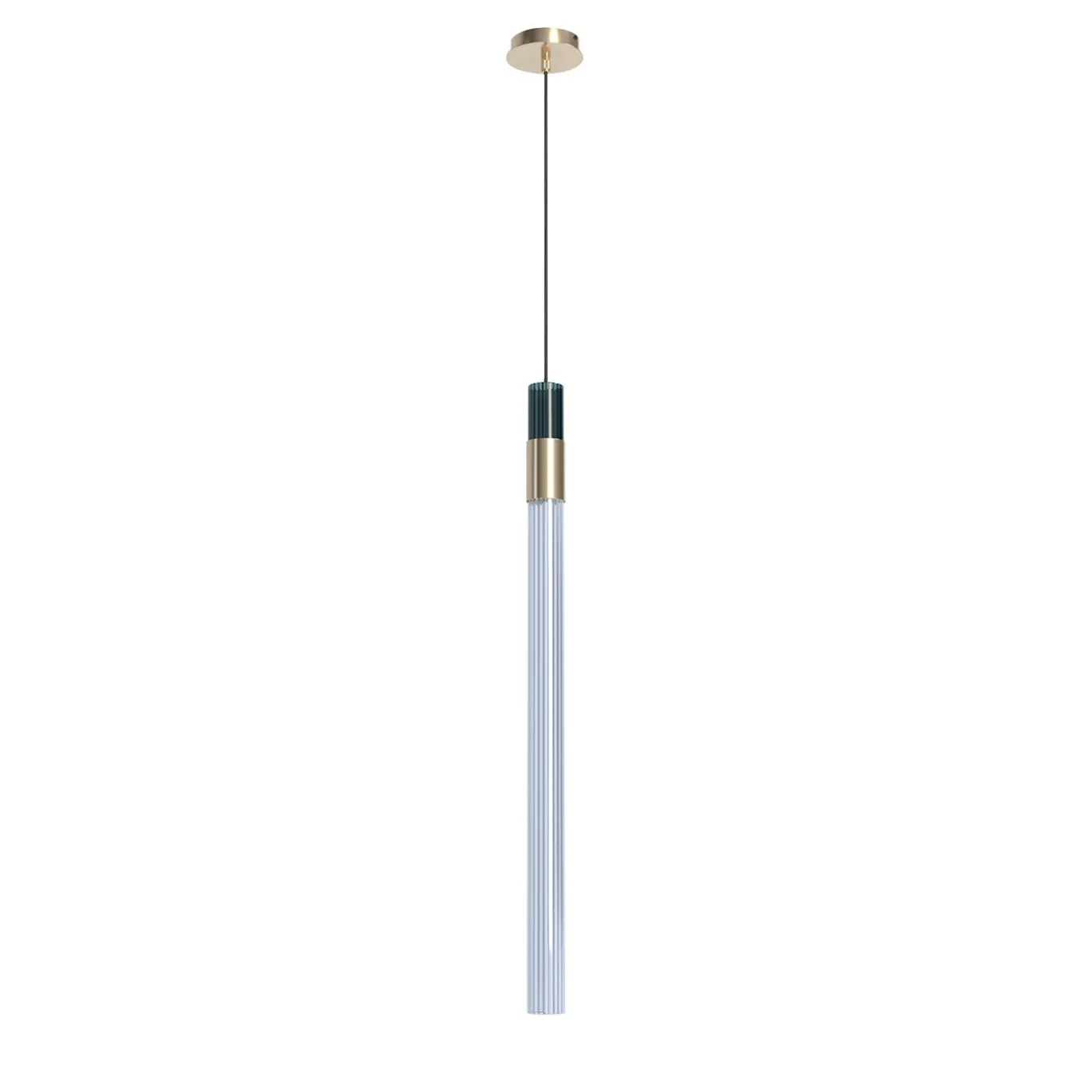 Sbàrlusc Lampada a Sospensione in Vetro Blu Teal e Ottone Champagne di Isacco Brioschi