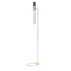 Sbàrlusc Lampada da Terra in Vetro Blu Teal e Ottone Champagne di Isacco Brioschi