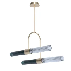 Sb�rlusc Lampadario asimmetrico in vetro blu teal e ottone champagne di Isacco Brioschi