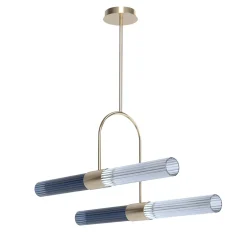 Sb�rlusc Lampadario asimmetrico in vetro indaco fumé e ottone champagne di Isacco Brioschi