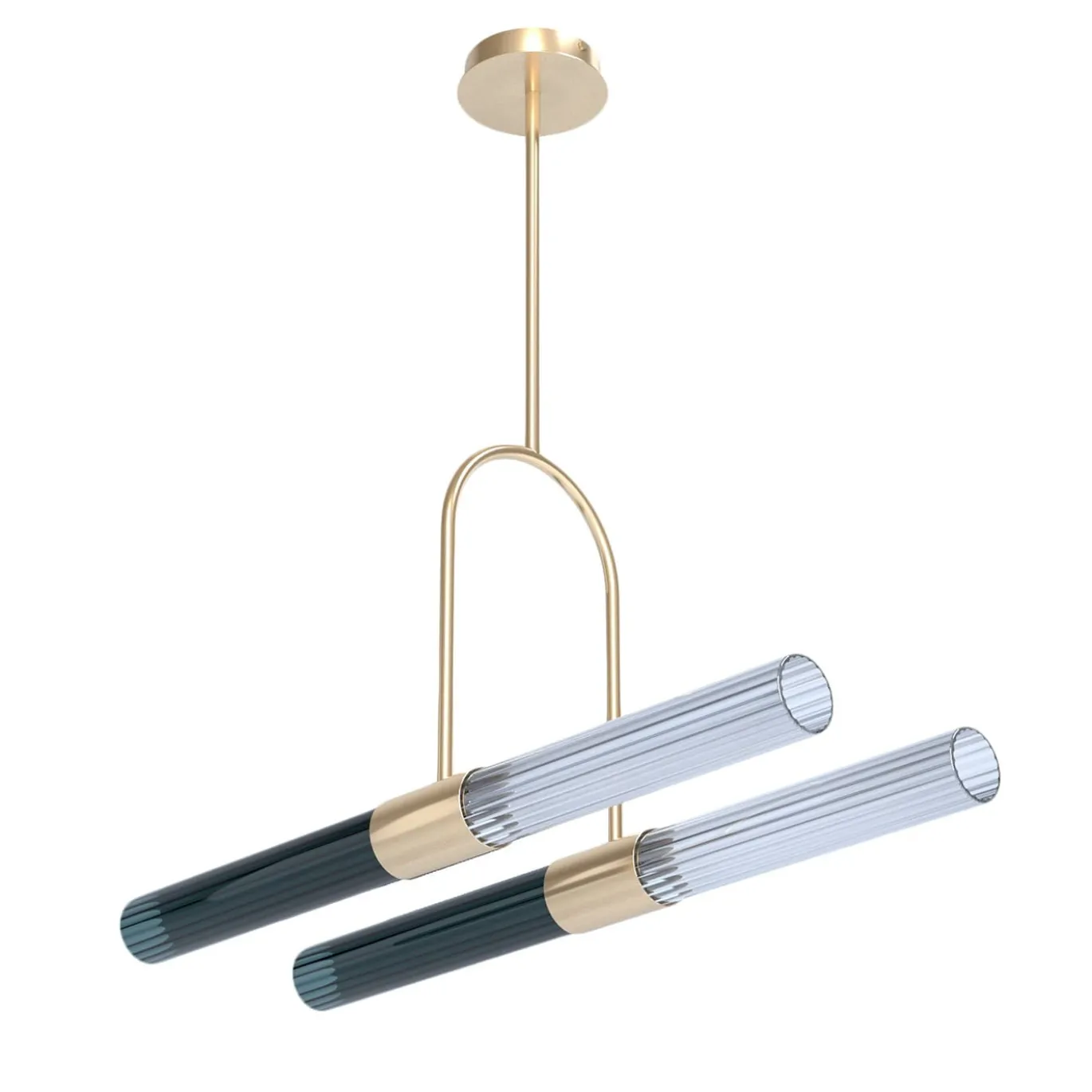 Sb�rlusc Lampadario in vetro blu turchese e ottone champagne di Isacco Brioschi