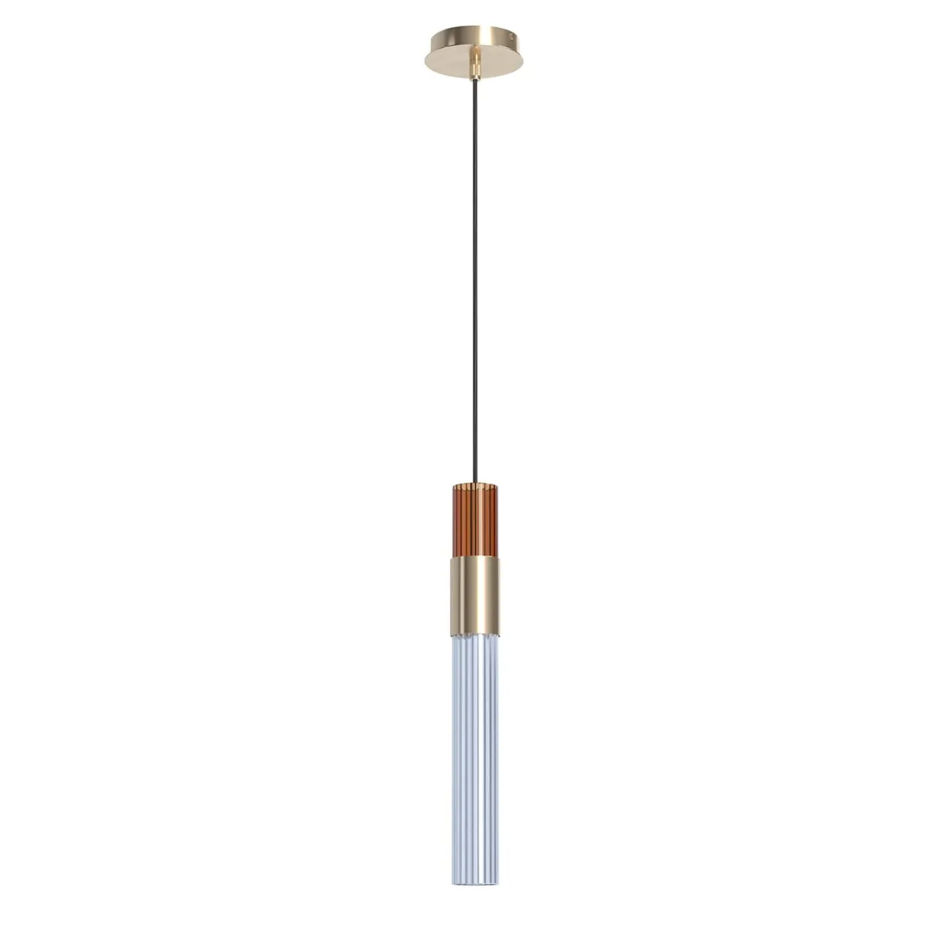 Sbàrlusc Mini Lampada a Sospensione in Vetro Ambra e Ottone Champagne di Isacco Brioschi