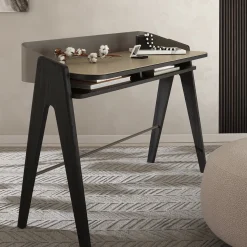 Scrittoio Bavero in Metallo Champagne Beige e Legno di Rovere