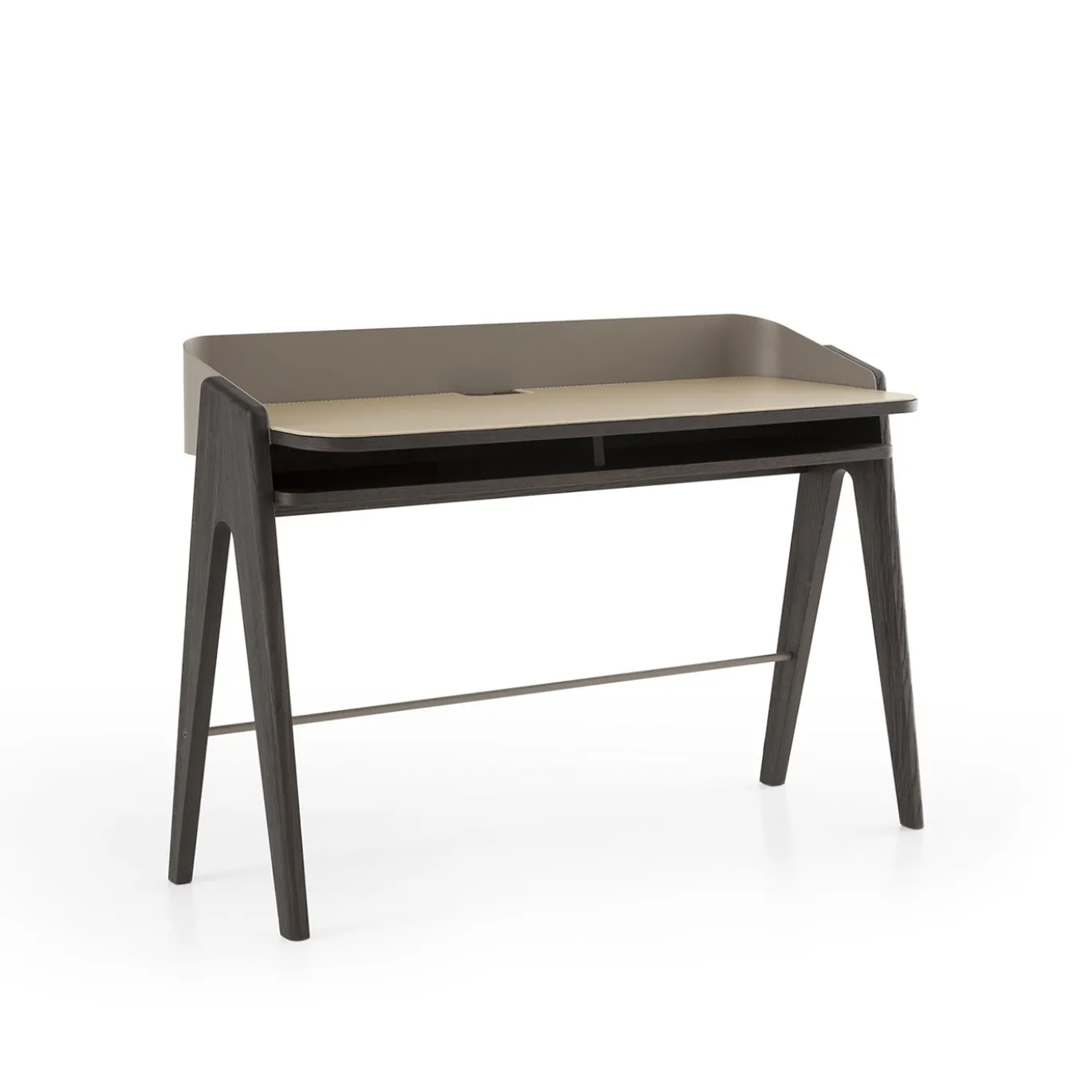 Scrittoio Bavero in Metallo Champagne Beige e Legno di Rovere