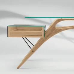 Scrivania con cassetti Cavour in legno di rovere naturale e vetro di Carlo Mollino