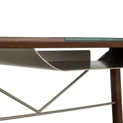 Scrivania Golia in legno marrone con inserti in pelle