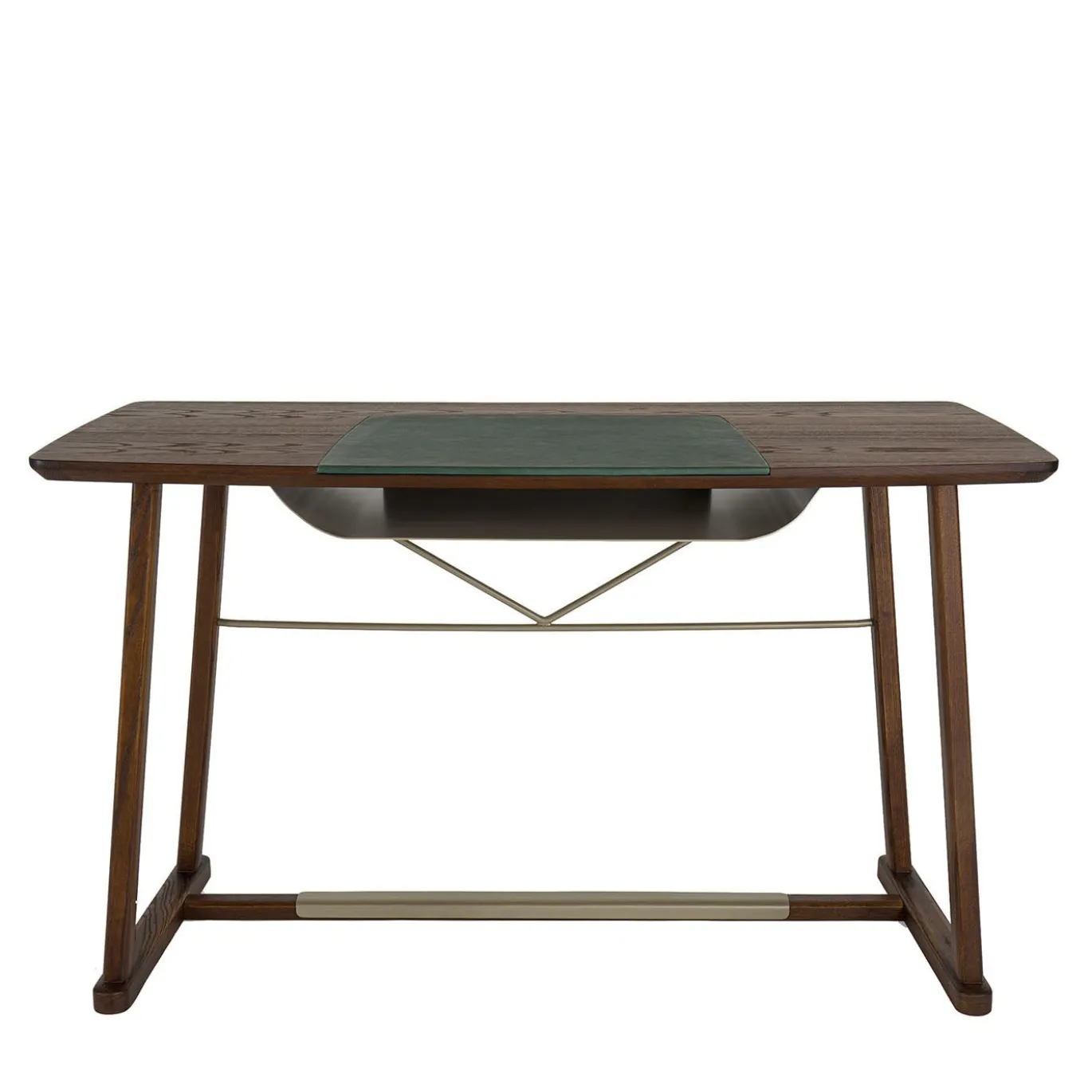 Scrivania Golia in legno marrone con inserti in pelle
