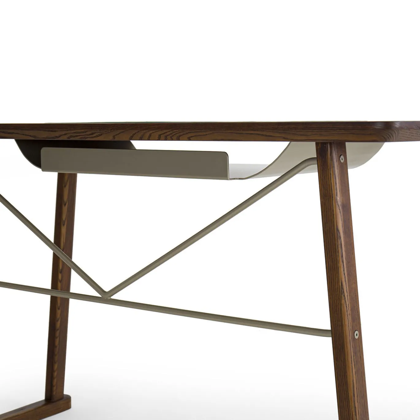Scrivania Golia in legno marrone con inserti in pelle