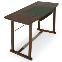 Scrivania Golia in legno marrone con inserti in pelle