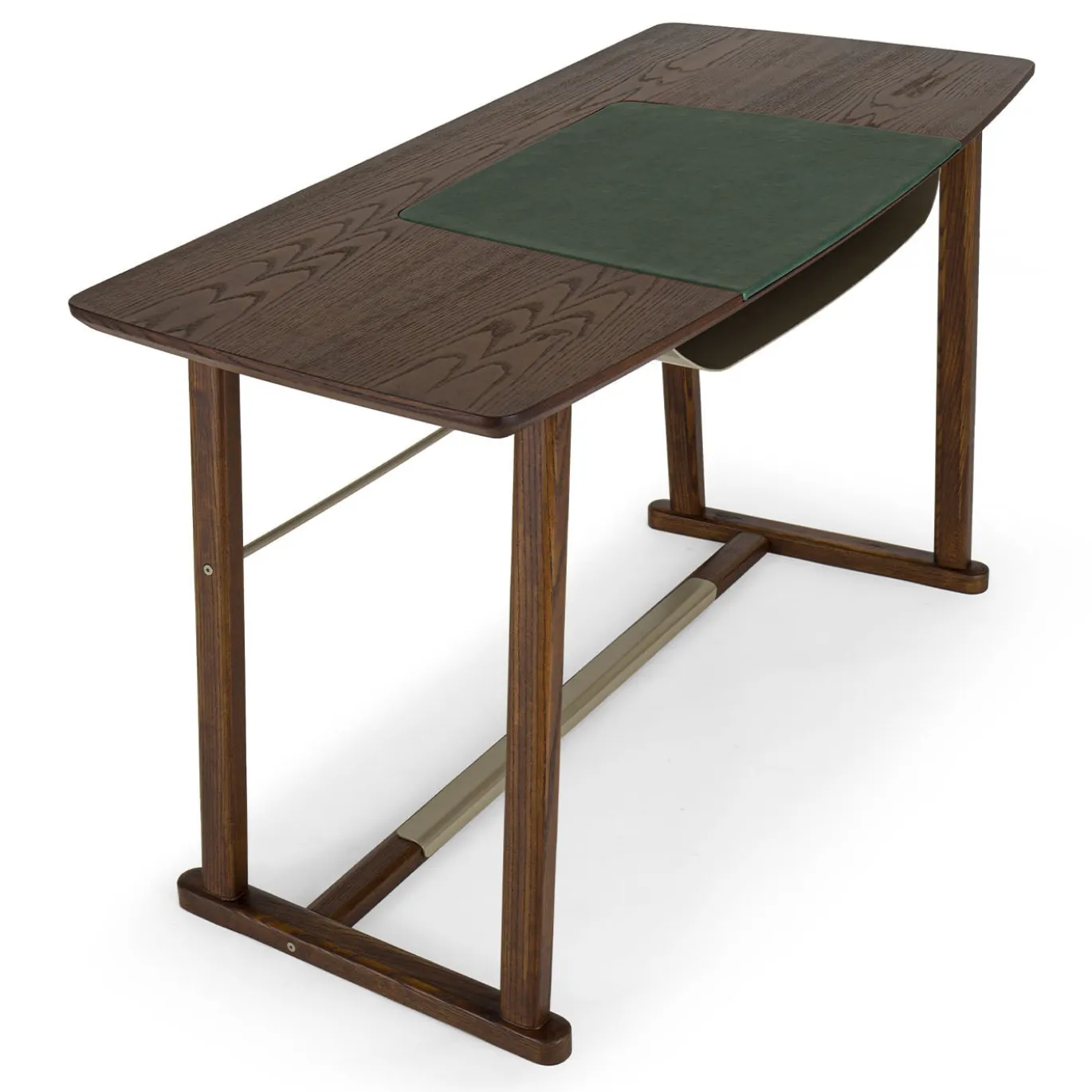 Scrivania Golia in legno marrone con inserti in pelle