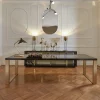 Scrivania Harold in Ebano Macassar Lucido con Base in Ottone Satinato