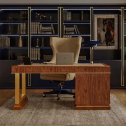 Scrivania in legno di palissandro con piano in pelle della Collezione Studio Privè