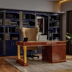 Scrivania in legno di palissandro con piano in pelle della Collezione Studio Privè
