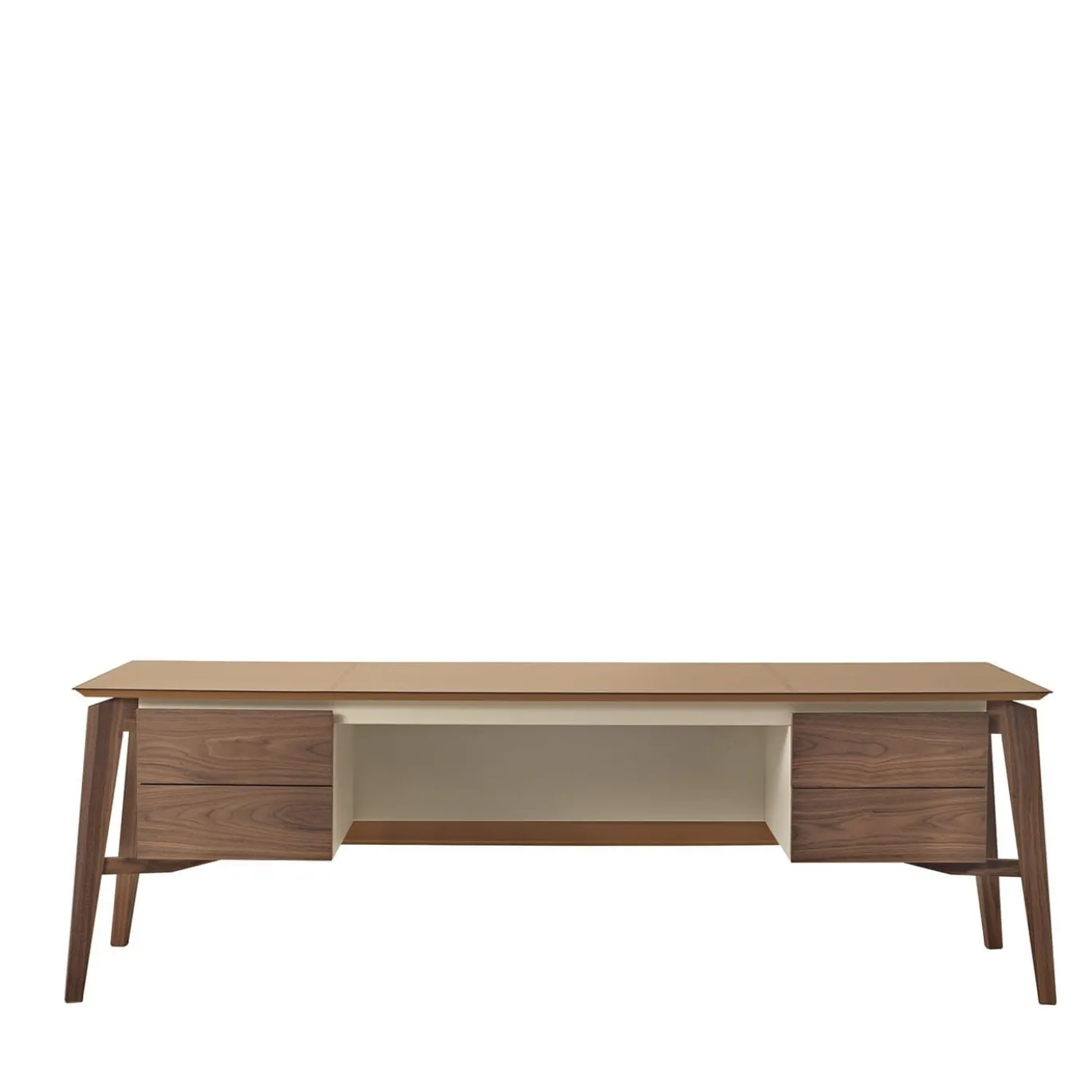 Scrivania Naviglio in legno rivestita in pelle