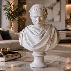 Scultura busto di Cesare in smalto bianco