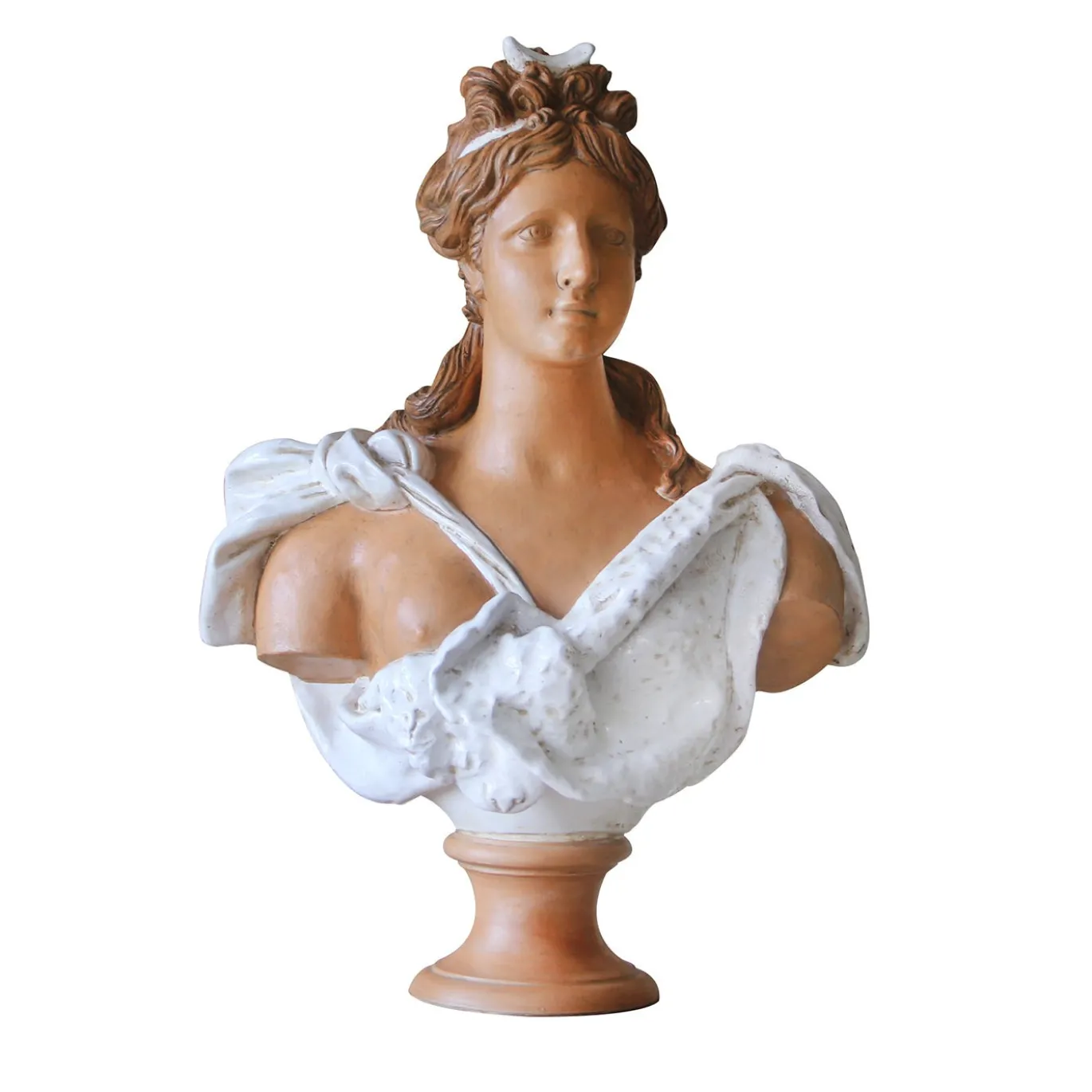 Scultura busto di Diana in smalto bianco e terracotta