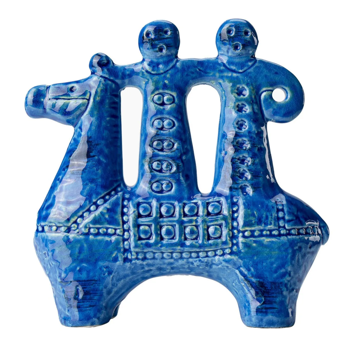 Scultura Cavalieri in Ceramica Blu di Aldo Londi