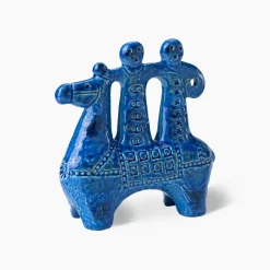 Scultura Cavalieri in Ceramica Blu di Aldo Londi