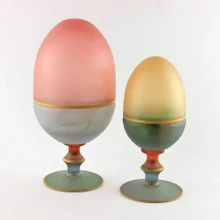 Scultura Contenitore Dolce Vita Uovo Grande in Vetro Soffiato Rosa